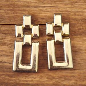 Vintage Monet Square Link Earrings Drop Dangle Pierced Gold Tone